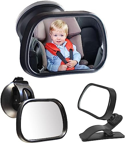 Rückspiegel Baby Auto,Spiegel für Rückspiegel,Vorne Reer Rückspiegel für Kinder,Sicherheitsspiegel für Kinderschale mit Saugnäpfe und Klammer,für Meisten Auto,Schwarz