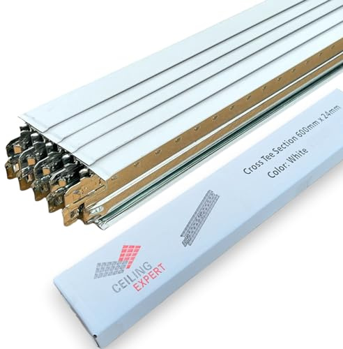 Ceiling Expert Pack of 10 Suspended Ceiling Grid Component, White Cross Tee Section 600mm x 24mm T24 T600