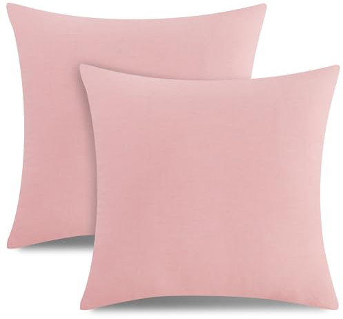 ATsense 2er Set Kissenbezug 80x80 cm - 100% Gewaschene Baumwolle, Blass Rosa Kopfkissenbezug mit Reißverschluss, Oeko-TEX Zertifiziert Weich, Nicht Lleicht Verformbar