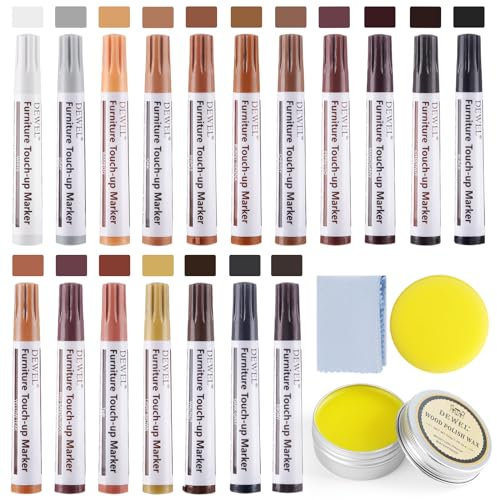 DEWEL Holzmarker, 18 Farben Möbelmarker Reparaturset, Holzkitt Reparaturset mit Holz Polierwachs, Holz Möbel Reparaturset für Zerkratzte Holzböden, Tische aus Holztischs, Schranks und Nachttisches