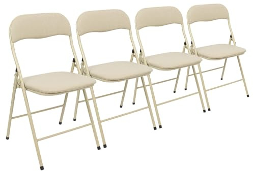 Harbour Housewares 4X Beige Tissu Rembourré Chaise Pliante en Métals - Poids Léger Portable Intérieur Extérieur Cuisine Bureau Jardin À Manger Ensemble de Chaises