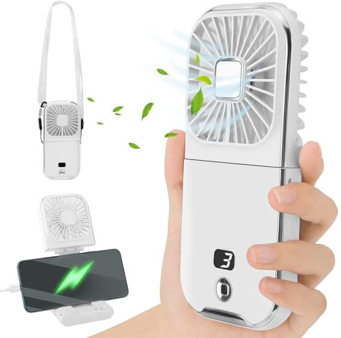 Handventilator Batteriebetrieben, USB Ventilator mit 3000mAH Wiederaufladbarer Akku, Mini Ventilator, Tragbarer Hand Ventilatoren USB,Klein Taschenventilator mit 4 Geschwindigkeiten für Zuhause Reisen