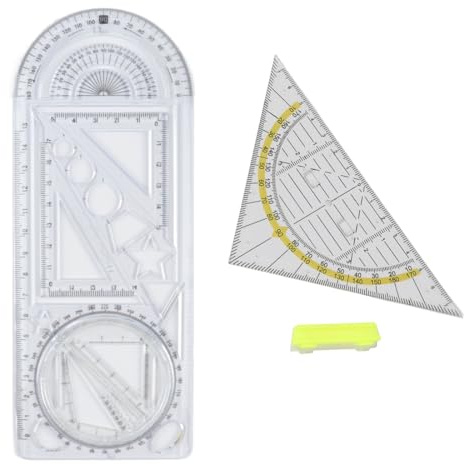 1 Pezzi Righello Geometrico Multifunzionale, Righello di Misurazione per Disegno Geometrico, Righello per Disegno Matematico, Con Squadra Geometrica in Plastica, Righello Triangolare Geometrico