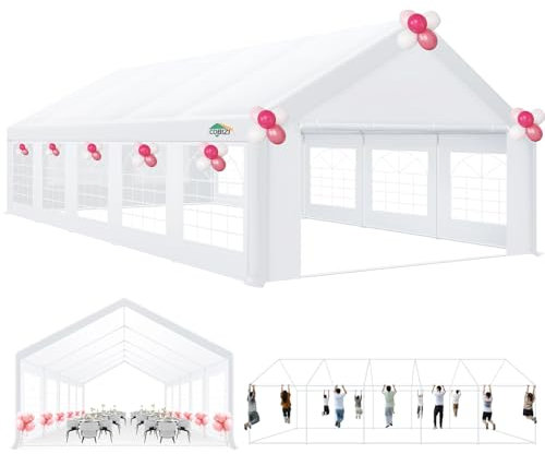 COBIZI Pavillon 5x10m, Partyzelt 5x10m Wasserdicht Stabil, mit PE-Plane inkl, Erdnägel und Seile, Metall Gartenzelt, UV-Schutz 50+ Luxus Hochzeitszelt Festzelt, Weißes Zelt