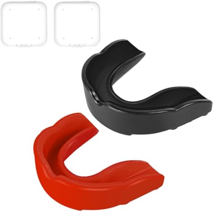 Flintronic 2 st vuxen sport tandskydd tuggummi sköld med fodral, för rugby, boxning, kampsport, hockey, MMA karate Taekwondo och andra kontaktsporter (svart och röd)