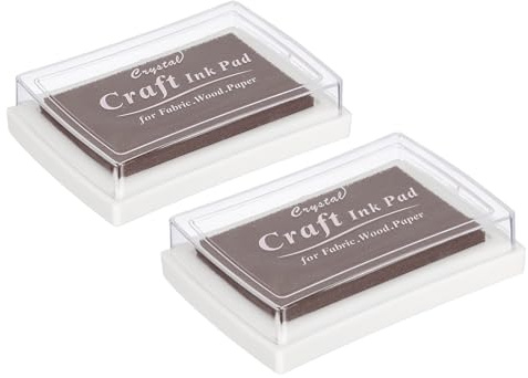 PATIKIL Hantverk bläckdynor för stämplar, 2 st tvättbara fingertryck bläckstämpel dyna färg gör-det-själv fyrkant för gummistämplar papper scrapbooking tyg trä, brun