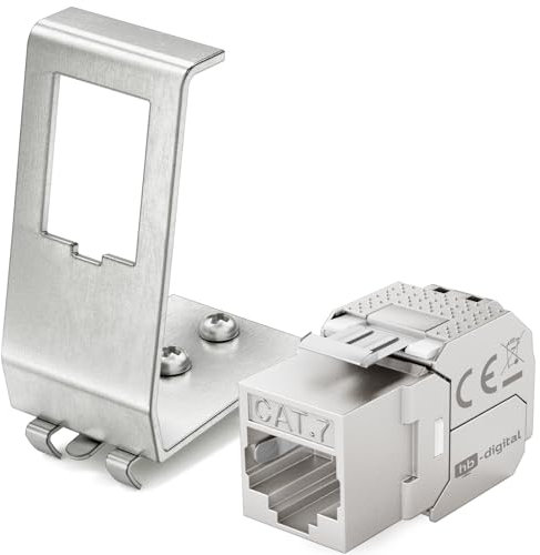 hb-digital 1 modulo Keystone CAT 7 RJ45 femmina STP 10 Gbps – senza attrezzi LSA – con 1 porta 1 35 mm DIN Rail metallo adattatore guida guida Keystone supporto Ethernet LAN switch