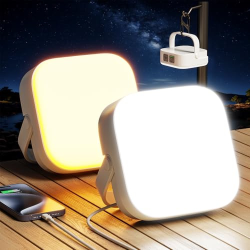 Eventek Campinglampe 4000LM, 10000mAh LED Outdoor Camping Licht Bis zu 100+ Stunden & 4 Modi, IP65 Wasserdicht Tragbar Aufladbar Zeltlampe für Camping, Stromausfälle,Wandern, Notfall, 2 Stück Standard