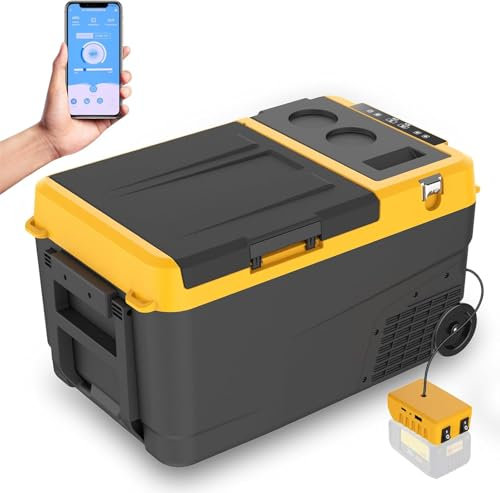 Kompressor Kühlbox, 27 Liter Elektrische Kühlbox mit Zwei Zonen, Auto-Kühlschrank -4℉~68℉ 12/24V DC & 100-240V AC App Steuerung, Mini Kühlschrank für Dewalt 18-20V Akku Auto LKW Boot Camping Reisen