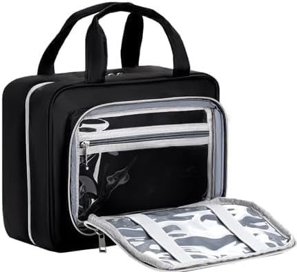 Chakipee Reise Kulturbeutel zum Aufhängen für Damen – Wasserdichter Kosmetiktasche Kosmetiktasche mit Klarfenster, Leichte Waschtasche für Essentials, Make-up, Shampoo, Kulturtasche Schwarz,Groß