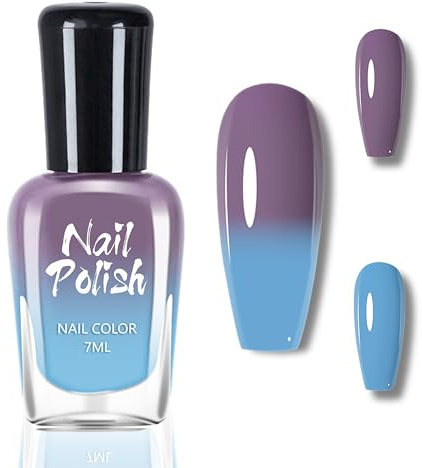 Färgändrande nagellack – blågrått temperaturkontrollerat nagellack med färgförändringseffekt – 7 ml långvarig snabbtorkande nagelpolering, ingen UV-färglack för nagelkonst gör-det-själv (grå)