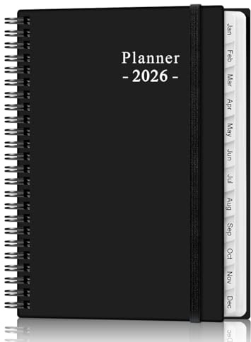 2026-2027 Planner - Planner 2026-2027 from July 2026 - June 2027, Weekly & Monthly Planner Spiral Bound with 12 Monthly Tabs, Inner Pocket, 6.4 x 8.5, Black-E