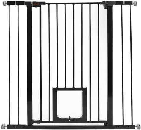 UBRAVOO Barrière de sécurité pour Portes et escaliers, montée sous Pression, sans perçage,Porte en métal à Fermeture Automatique pour Enfants et Animaux de Compagnie (Noir-D, 76-104cm)