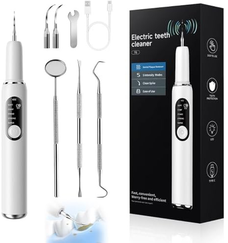 SKJJM Kit Pulizia Denti Rimuovi Tartaro, Spazzolino Ultrasuoni Intelligente E Impermeabile Ipx6 con 5 Modalità, Pulizia Denti Tartaro con per Spazzolare Il Tartaros Da Persone per Uso Domestico