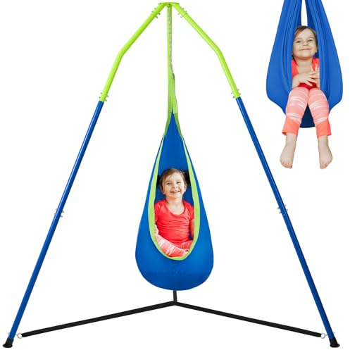 FUNLIO Soporte de Hamaca 2 en 1, Set de Hamaca Colgante con Marco Triangular, Soporte de Acero Resistente, 90 kg Capacidad, Interior & Exterior, Diseño Altura Ajustable