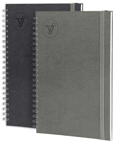 Victoria's Journals – konstskissbok, A4 ritblock med 100 tomma sidor, spiralbundet skissblock, 200 gsm vanligt papper, 2-pack, grå
