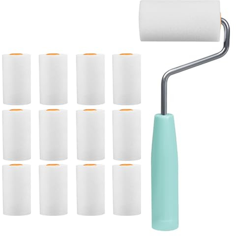 12 Stück Farbroller Set Klein - Schaumwalzen mit Farbroller Bügel, Mini farbroller wandfarbe, Malerrolle, lackrolle, schaumstoffrolle lack für Malerbedarf, Möbel Malerei und Wände streichen(56*34MM)