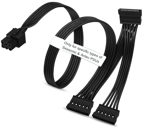 COMeap SATA Power Cable for Seasonic Antec PSUs, 6 Pin to 3X 15 Pin SATA Hard Drive Power Adapter Splitter for BTC Mining Riser Card 20-in (50cm)