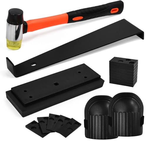 ZXBBTZ Kit de Instalación de Suelo Laminado, 65 PCS Herramientas para Piso Laminado con Martillo de Goma, Palanca, 60 Cuñas Separadoras, Bloque de Impacto y Rodilleras, Kits Colocación SueloLaminado