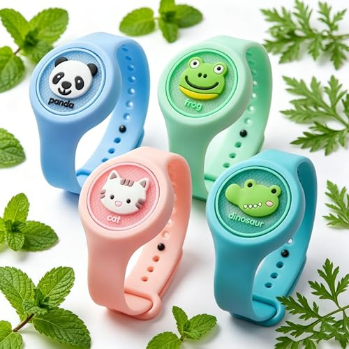 4 Pezzi Braccialetti Antizanzare Bambini Oli Essenziali Naturali Protezione 8 Ore per Adulti e Bambini
