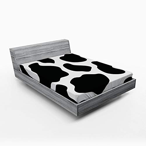 ABAKUHAUS Kuh-Druck Spannbetttuch, Weiß Kuhfell Barn, Soft Dekorativer Stoff Bettwäsche Rund-um Elastischer Gummizug, 140 x 200 cm,Grau Schwarz