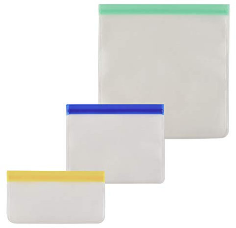 Dimono® Silikonbeutel Wiederverwendbare Zip-Beutel Lebensmittel- und Gefrierbeutel Druckverschluss Launch Bag für Gemüse, Obst, Fleisch & Süßwaren (1x 750 ml; 1x 1000 ml; 1x 1800 ml, 3er Set)