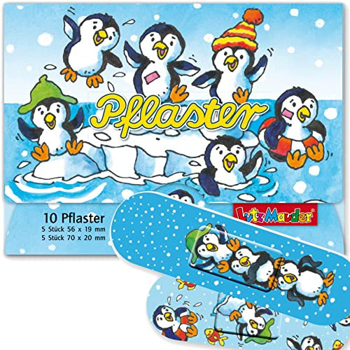Mauder 10 Kinderpflaster * SÜSSE PINGUINE als Geschenk oder Mitgebsel für Kinder | 14630 Pflaster Pflasterbriefchen Heftpflaster