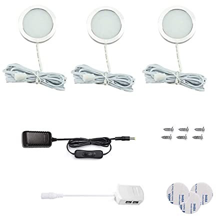 Lampe de Placard LED, Eclairage Led Cuisine Sous Meuble, Blanc Chaud 3000K, Lampe LED Cuisine Sous Meuble, Eclairage Placard Vitrine, Spot Encastrable pour Cabinet, Lot de 3