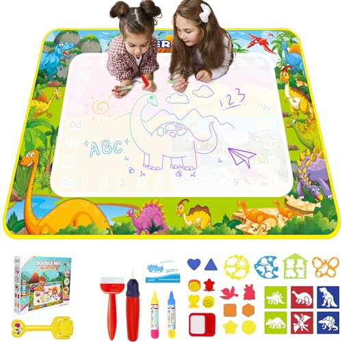 Alfombra para Pintar con Agua, Pizarra Mágica Reutilizable 110x70 cm – Juguete Educativo de Aprendizaje Temprano para Niños de 2 a 6 Años, Regalo sin Tinta ni Mancha con 4 Bolígrafos y Libro de Dibujo