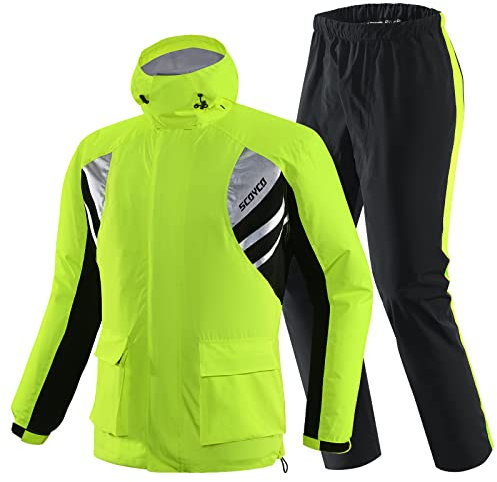 Scoyco Motorrad Regen Anzug Reflektierend Wasserdicht Atmungsaktiv Regen Gear 2 Stück Set mit Jacke & Hose für Erwachsene Radfahren Reiten