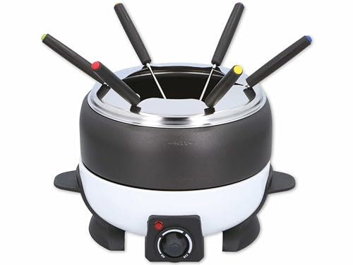 Cuisinier Deluxe Fondue Set - 6 Personen - Elektrisch - Edelstahl - Fleischfondue - Käsefondue - Schokofondue - Schwarz und Weiß