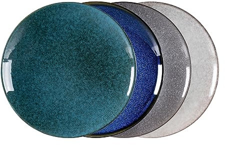 UNICASA Speiseteller Porzellan, 26cm große Essteller Salatteller, 4er Teller Set, Vintage Blau/Grün/hellgrau/Dunkelgrau