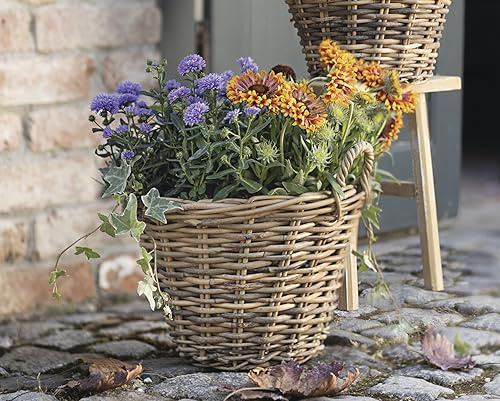Dekoleidenschaft Panier à Fleurs en rotin Fendu, Pot de Fleurs Exterieur, Jardinière extérieure, Diamètre : 35 x 25 cm, Grand Pot de Fleurs Rond