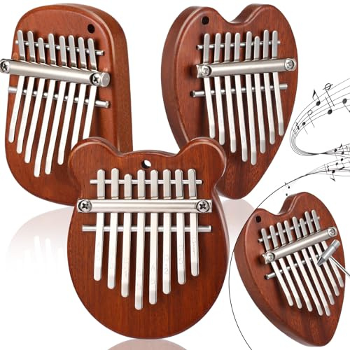 3 Pack Mini Thumb Piano 8 Key Finger Thumb Piano Small Heart Oval Bear Kalimba Mini Hand Musical Instruments Gifts for Kids Adults Beginners Christmas Birthday Party(5 Inch)