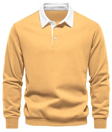 Btmpmcs Polo da Uomo a Manica Lunga Magliette Cotone Casual Classico Plaid Colletto Golf T-Shirt Top Sportiva Caldo Cotone Felpata Tennis Lavoro Camicia
