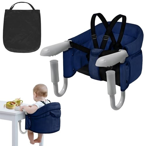 YUENFONG Tischsitz Baby Faltbar, Babysitz mit rutschfest Klemmen und Sitztasche,kinder Stuhlsitz klappbarer für 2-8cm dicke Tisch, Geeignet für Esstisch Camping Reise(Blau)