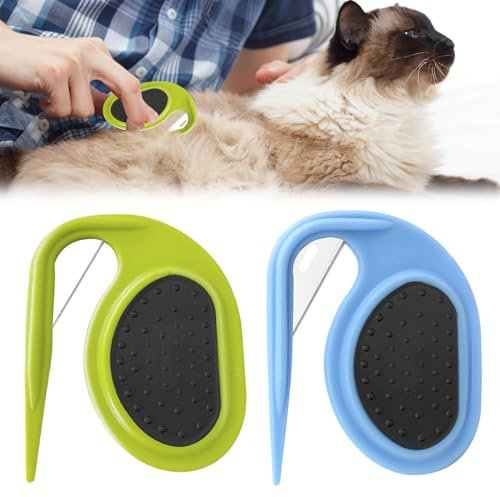 Entfilzungsmesser Katze, 2 Stück Cat Hair Remover, Knotenkamm Haar Entfernungswerkzeug, Massage Kamm, Pflegemesser für Langhaarige Haustiere, Pet Knotting Comb für Hunde, Entfernen von Verfilzungen