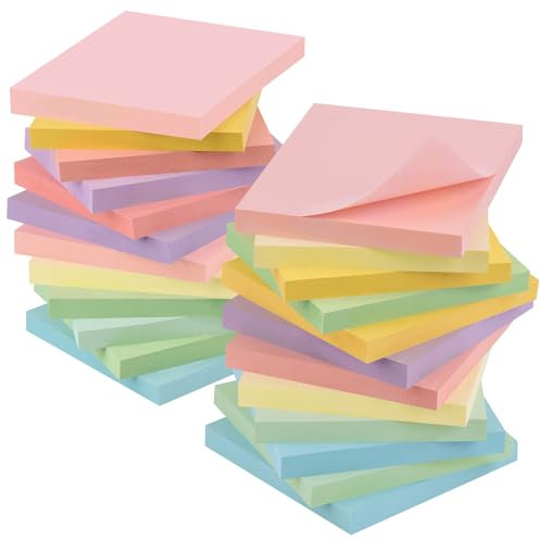 ZCZN 24 Blöcke Haftnotizen 76 x 76 mm, Klebezettel zum Beschriften, 8 zarte Farben Sticky Notes für Büro Zuhause Schule, 80 Blatt Pro Block