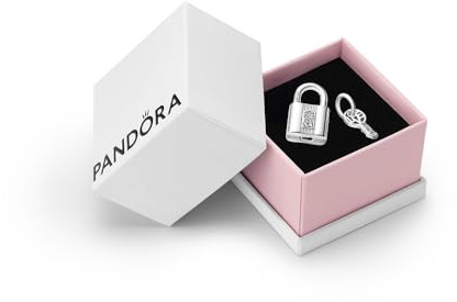 PANDORA Padlock & Key Dangle Charm - Sterling Silver Bracelet Charm Compatible Moments - Gift for Her - With Gift Box