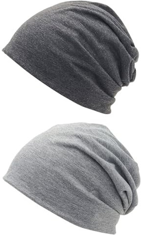 Butyeak Slouch Beanie Mütze für Herren Damen, Slouch Beanie Damen, Weich Baumwolle Chemo Mütze, Leichte Dünne Mütze, Chemo-Kopfbedeckung Caps für Damen und Herren, 2 Stück (Dunkelgrau + Hellgrau)