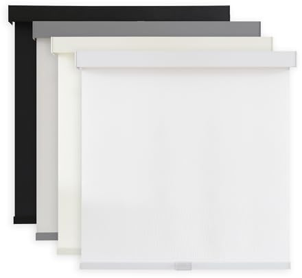 AOSKY Light Filtering Roller Shades Cordless Blinds for Windows, 1% Openness Free-Stop Shades with Valance, Thermal Insulated Fabric, UV Protection, Natural Woven Blinds（34 W x 72 H, White）