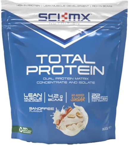 SCI-MX Total Protein - Concentrate & Isolate Protein Powder - Lean Muscle Development - Banoffee • No Added Sugar • 4.2g BCAAs + 22g Protein per Serving • 900g