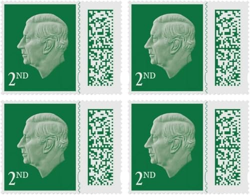 4 x 2nd Class Stamps UK, QR/Barcoded, Self-Adhesive - Second Class Stamps Standard Domestic Mail Posatge Stamp 2nd Class (Pack of 4)