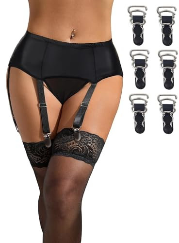 comeondear PU Leder Strapsgürtel Damen Schwarz Breit Strumpfhalter mit 6 Halter Garter Belt Große Größen Strumpfgürtel Hohe Taille Strapshalter Wetlook Strapse Dessous für Mollige Frauen Schwarz,XL