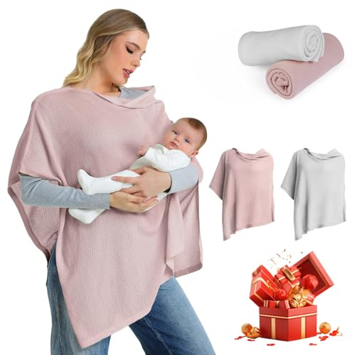 MomWills 2pk Nursing Cover for Breastfeeding, Soft & Breathable Privacy Poncho, Multi-Use Feeding Shawl, Comfortable & Portable Breastfeeding Cover for Women Includes Mesh Laundry Bag