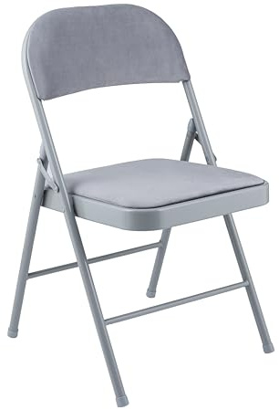 A.Unique Home Premium Metal Velvet Folding Chair - (1 x Chair - Grey) | Premium Velvet Folding Chair with Sturdy Metal Frame, Padded Comfort & Easy Storage, Perfect for Dining, Parties & Gatherings