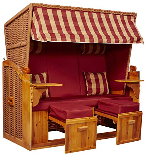 intergrill Strandschönheiten Strandkorb Joan Ostsee XXL | 2,5-Sitzer | Mit Schutzhülle Burgund Weiß kariert | Perfekt für Garten Terrasse Balkon