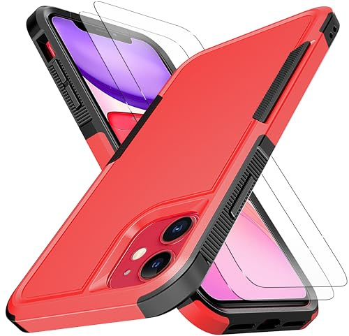 KaiMai for iPhone 11 Case, [10 FT Military Grade Drop Protection] [Non-Slip] [2 pcs TPE HD Screen Protector] Heavy Duty Full-Body Shockproof Case for iPhone 11 6.1“-Red
