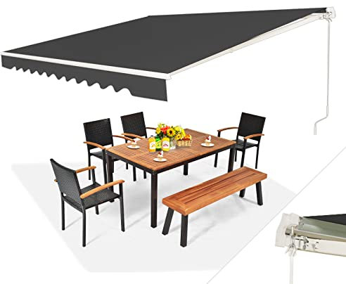 RELAX4LIFE Store Banne Manuel Rétractable | Store Exterieur Terrasse avec Manivelle | Auvent Retractable Exterieur en Alu | Polyester Résistant | Inclinaison 5-35° | Protection Solaire(3x2,5 M, Gris)