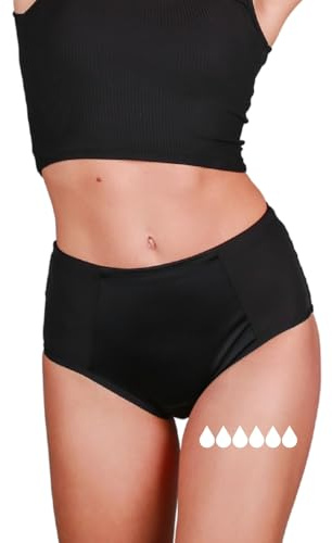 Taynie Highwaist Ultra schwarz Periodenunterwäsche Starke Blutung - Periodenwäsche - Menstruationsunterwäsche - ersetzt 6 Tampons, Periodenslip Tragedauer bis 12 Std., waschbar bis 60°C (40, Schwarz)